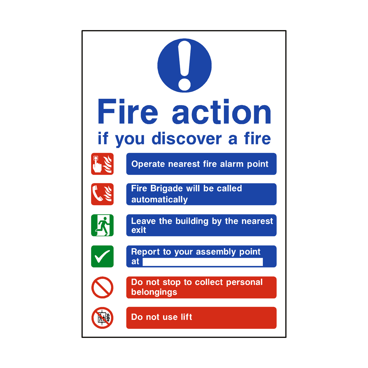 Fire Action Lift & Automatic Alarm Sign SafetyLabel.co.uk