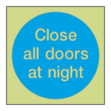 Close All Doors At Night Photoluminescent Sign | Safety-Label.co.uk