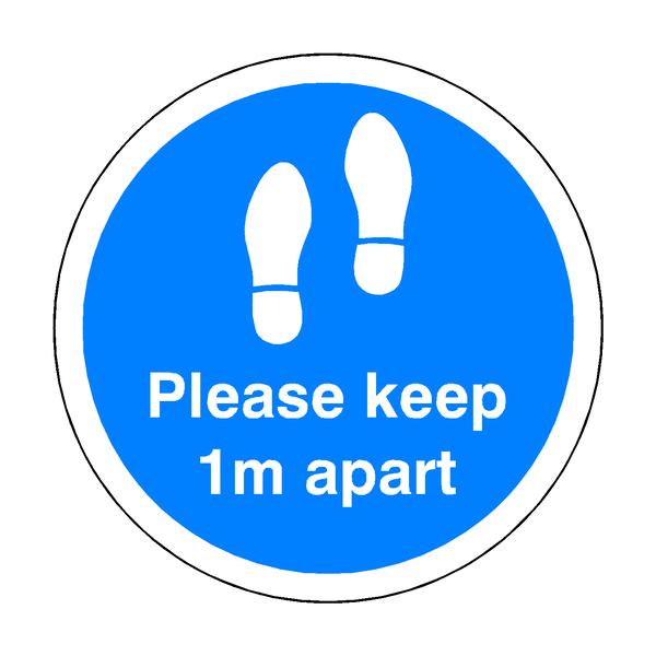 Please Keep 1M Apart Floor Sticker - Blue | Safety-Label.co.uk