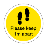 Please Keep 1M Apart Floor Sticker - Yellow | Safety-Label.co.uk