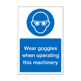 Wear Goggles When Operating Machinery Sticker | Safety-Label.co.uk