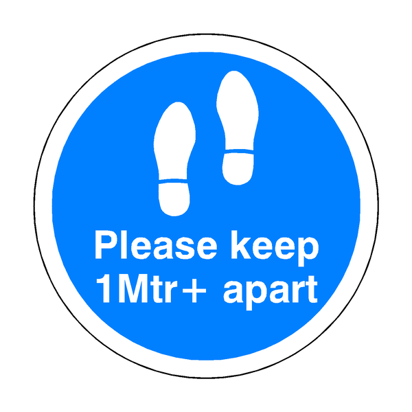 Please Keep 1 Mtr Plus Apart Floor Sticker - Blue | Safety-Label.co.uk