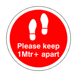 Please Keep 1 Mtr Plus Apart Floor Sticker - Red | Safety-Label.co.uk