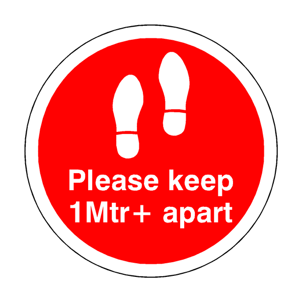 Please Keep 1 Mtr Plus Apart Floor Sticker - Red | Safety-Label.co.uk