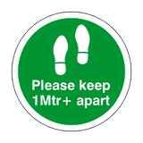 Please Keep 1 Mtr Plus Apart Floor Sticker - Green | Safety-Label.co.uk
