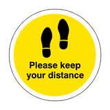 Please Keep Your Distance Floor Sticker - Yellow | Safety-Label.co.uk
