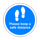 Please Keep A Safe Distance Floor Sticker - Blue | Safety-Label.co.uk