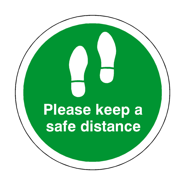 Please Keep A Safe Distance Floor Sticker - Green | Safety-Label.co.uk