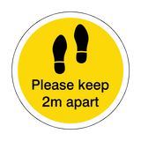 Please Keep 2M Apart Floor Sticker - Yellow | Safety-Label.co.uk