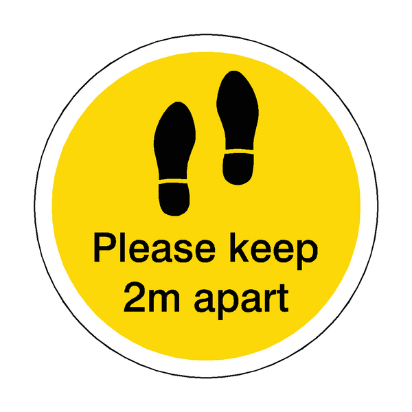 Please Keep 2M Apart Floor Sticker - Yellow | Safety-Label.co.uk