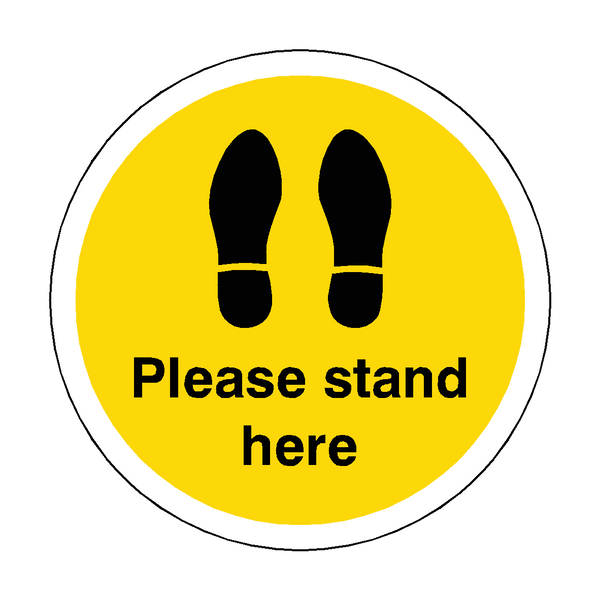 Please Stand Here Floor Sticker - Yellow | Safety-Label.co.uk
