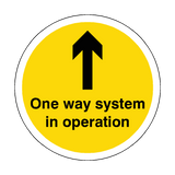 One Way System In Operation Floor Sticker - Yellow | Safety-Label.co.uk