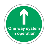 One Way System In Operation Floor Sticker - Green | Safety-Label.co.uk
