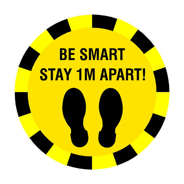 Stay 1 Metre Apart Floor Sticker - Yellow | Safety-Label.co.uk