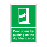 Door Opens By Pushing On The Right-hand Side Sign | Safety-Label.co.uk