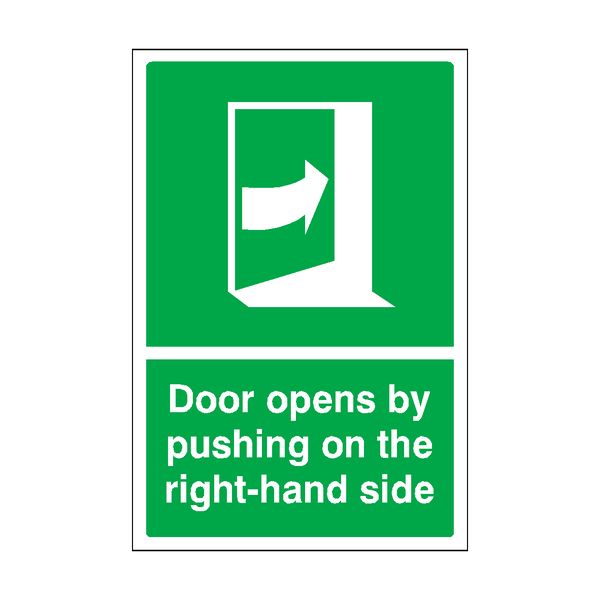 Door Opens By Pushing On The Right-hand Side Sign | Safety-Label.co.uk
