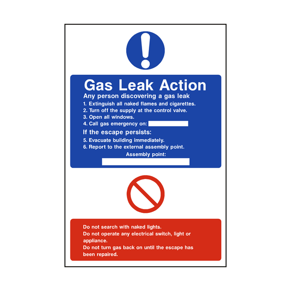 Fire Action Gas Leak Sticker | Safety-Label.co.uk