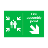 Fire Assembly Point Arrow Right Down Sticker | Safety-Label.co.uk