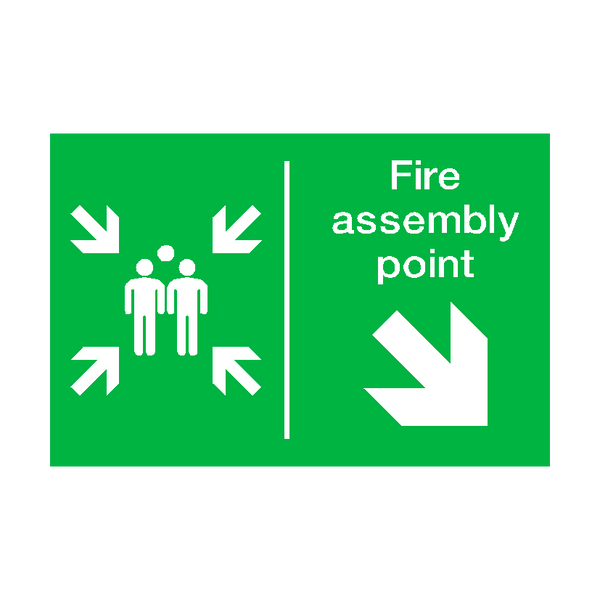 Fire Assembly Point Arrow Right Down Sticker | Safety-Label.co.uk