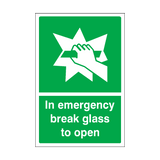 In Emergency Break Glass To Open Sticker | Safety-Label.co.uk