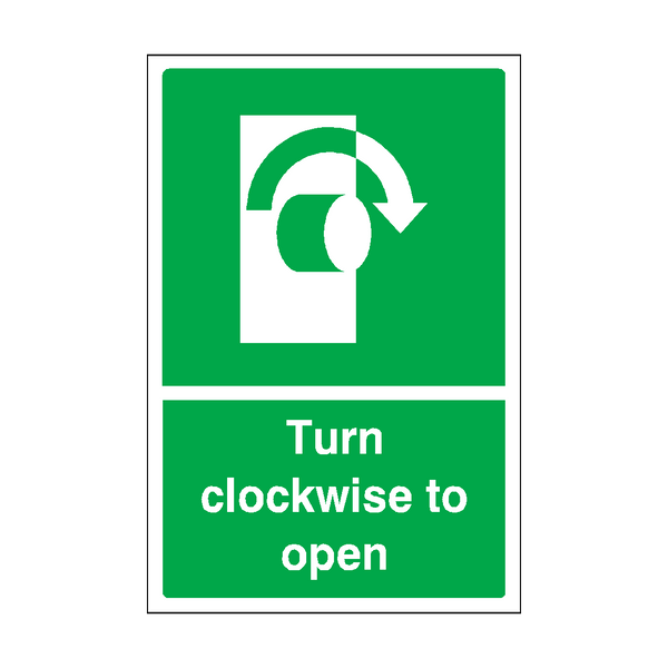 Turn Clockwise To Open Sign | Safety-Label.co.uk