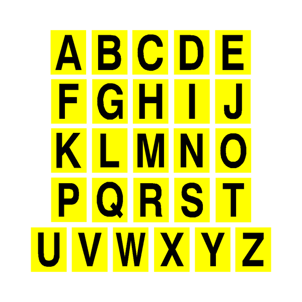 Yellow Alphabet Letter Sticker Pack SafetyLabel.co.uk