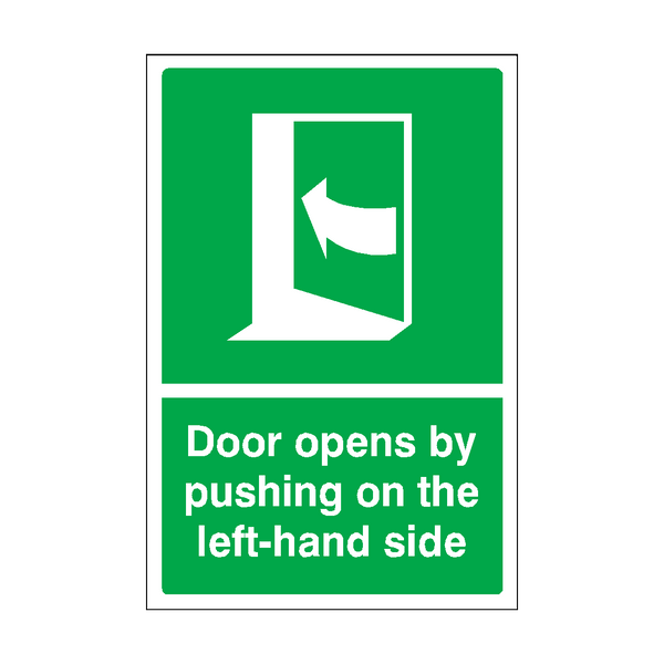 Door Opens By Pushing On The Left-hand Side Sign | Safety-Label.co.uk