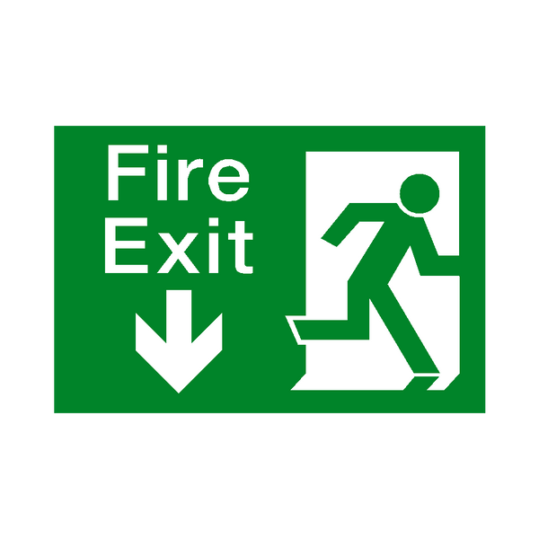 Fire Exit Arrow Down Sticker | Safety-Label.co.uk