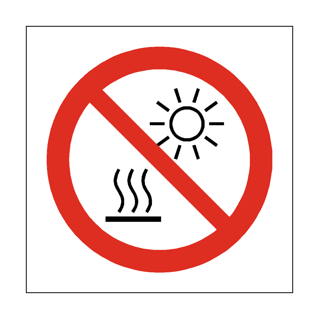 Do Not Expose To Direct Sunlight Or Hot Surface Symbol Label | Safety-Label.co.uk