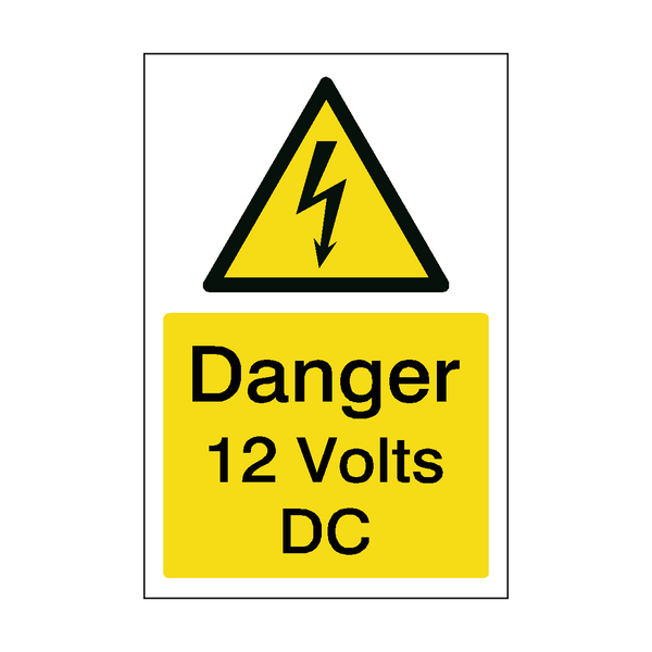 12 Volts DC Electrical Safety Sign SafetyLabel.co.uk