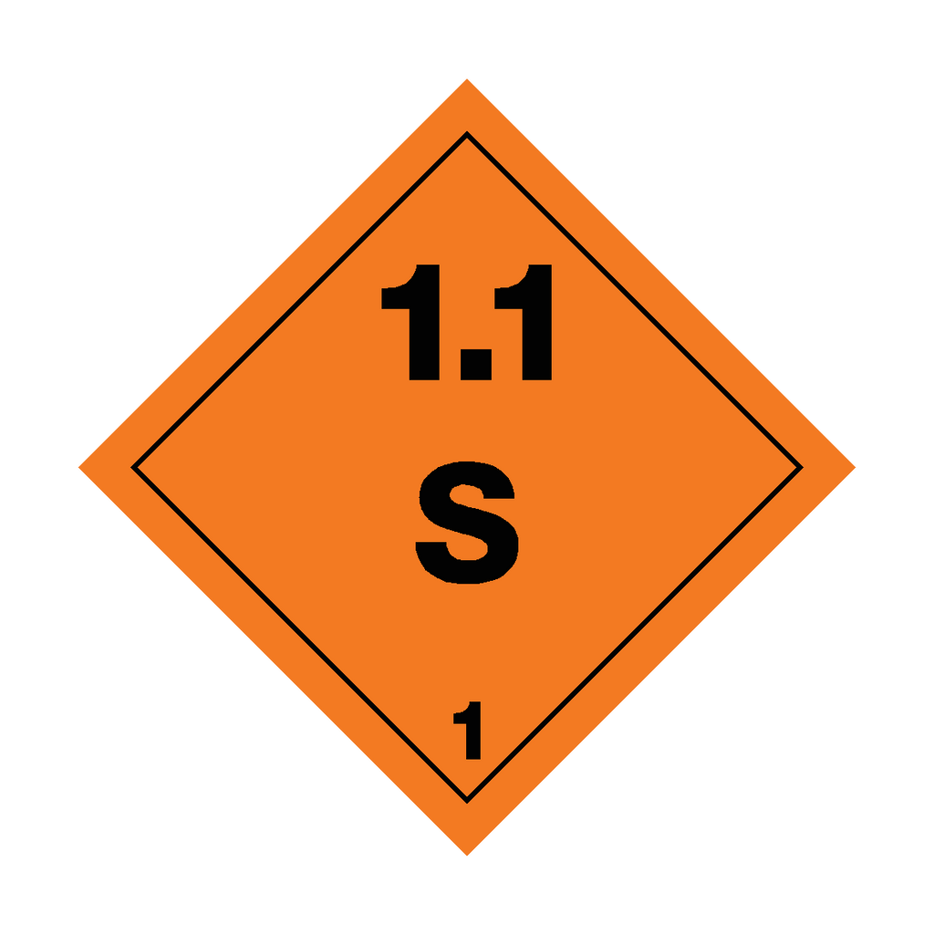 Self-adhesive Class 1.1 Explosives S sticker from Safety-Label.co.uk, featuring bold warning text for safety signage.