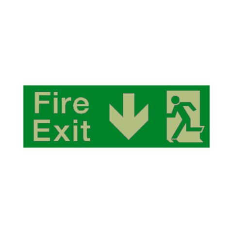 Fire Exit Arrow Down Photoluminescent Sign | Safety-Label.co.uk