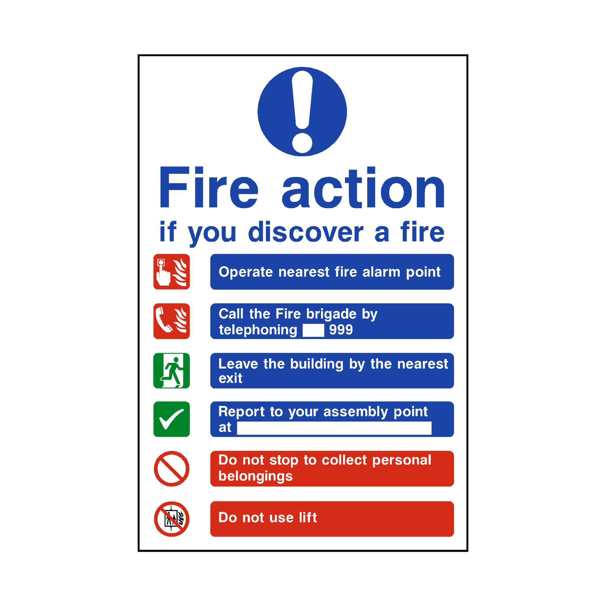 Fire Action Lift & Telephone Sign SafetyLabel.co.uk