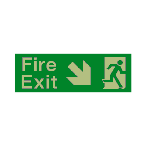 Fire Exit Arrow Down Right Photoluminescent Sign | Safety-Label.co.uk