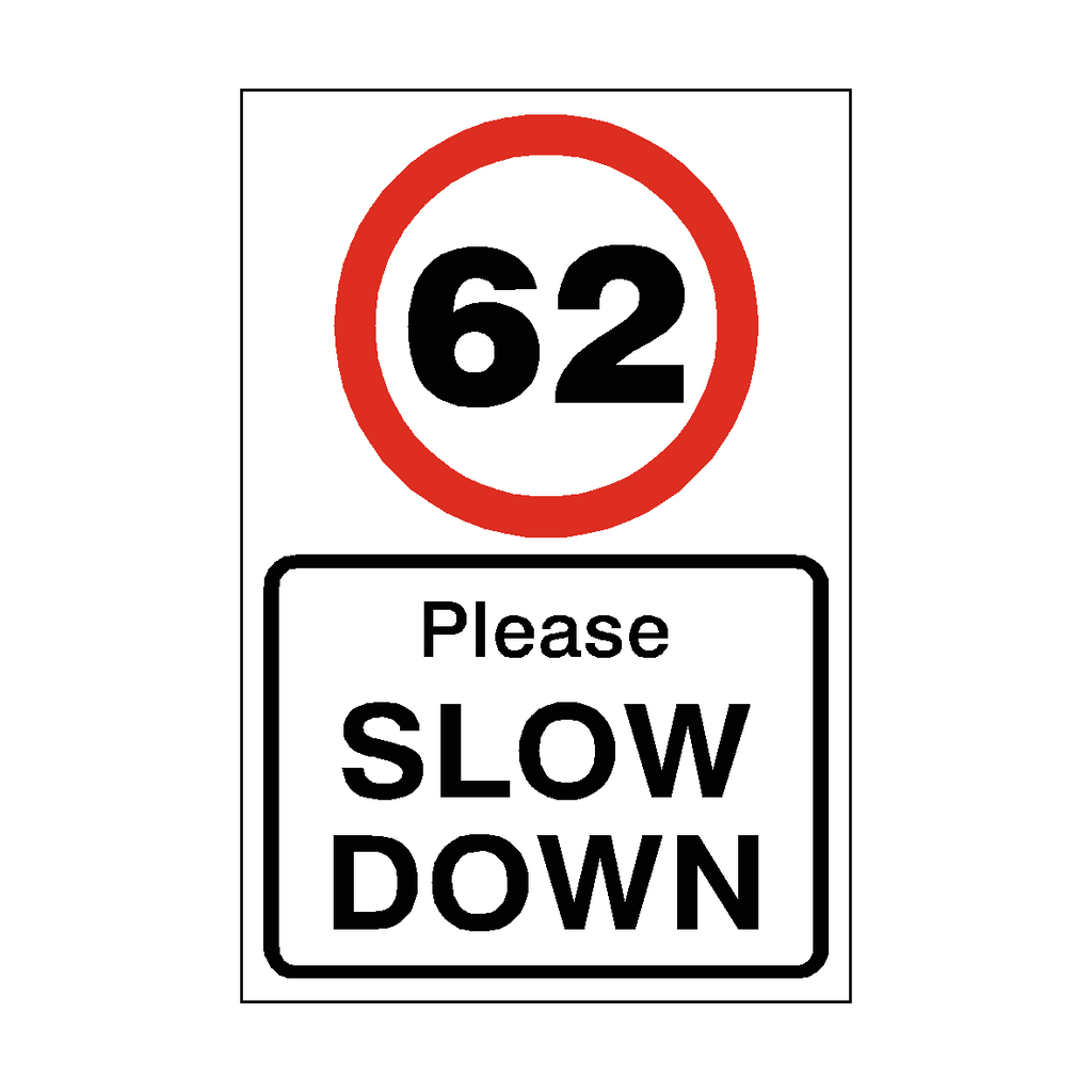 Safety-Label.co.uk 62 Mph slow down speed limit sign, metal sign with black and yellow design, for traffic safety and speed regulation