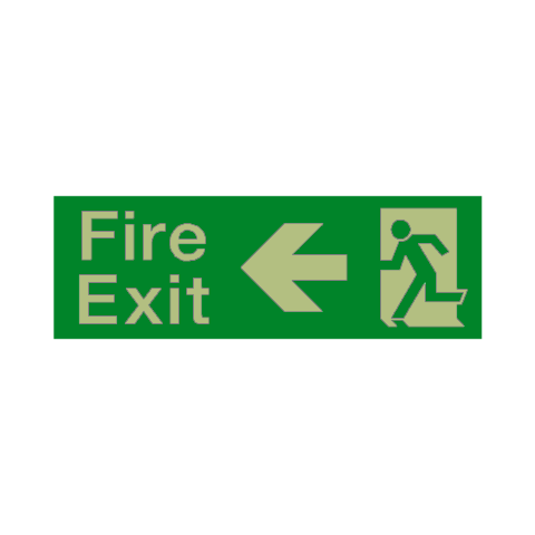 Fire Exit Arrow Left Photoluminescent Sticker | Safety-Label.co.uk