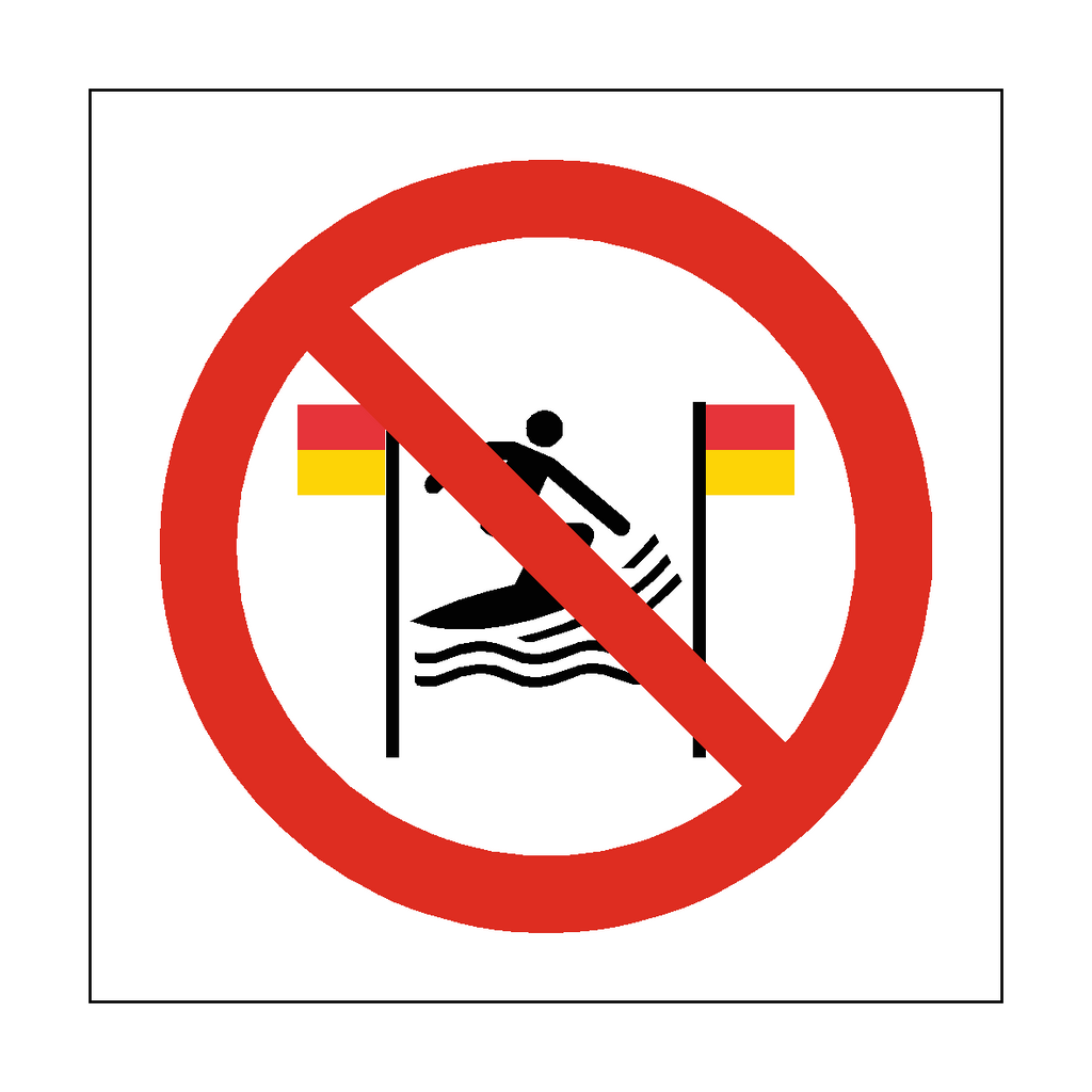 No Surfing Between Red And Yellow Flags Symbol Label | Safety-Label.co.uk