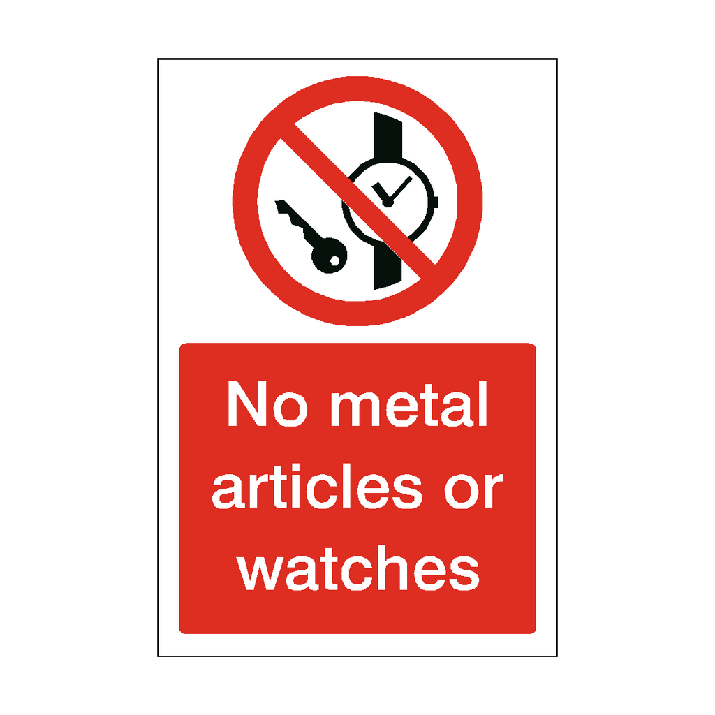 No Metal Articles Or Watches Sticker | Safety-Label.co.uk