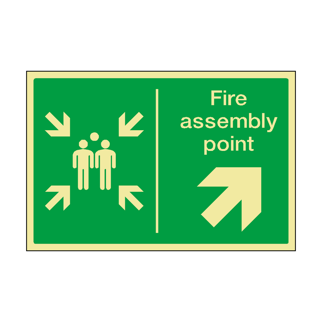 Fire Assembly Point Arrow Up Right Horizontal Photoluminescent Sticker