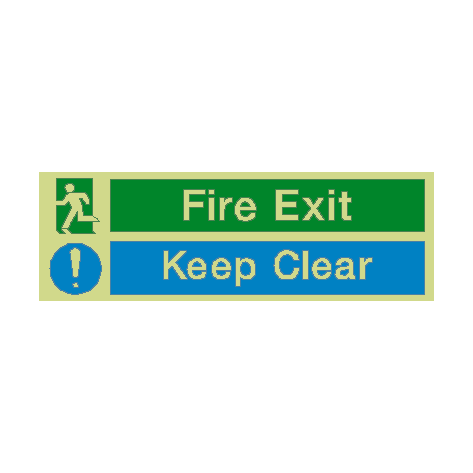 Fire Exit Keep Clear Safety Photoluminescent Sign | Safety-Label.co.uk