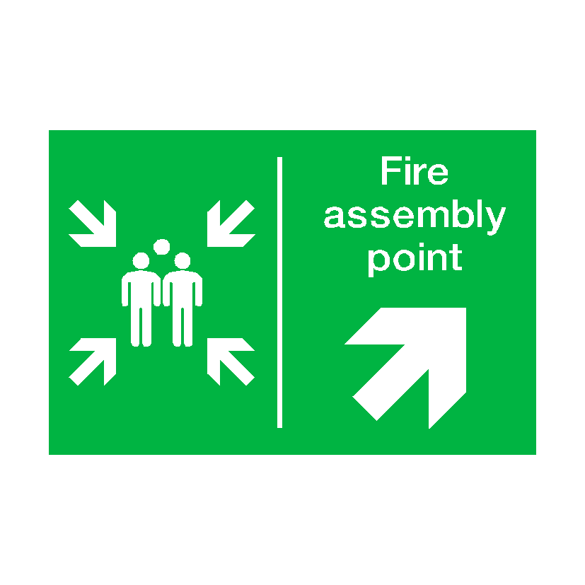 Fire Assembly Point Arrow Up Right Sign | Safety-Label.co.uk