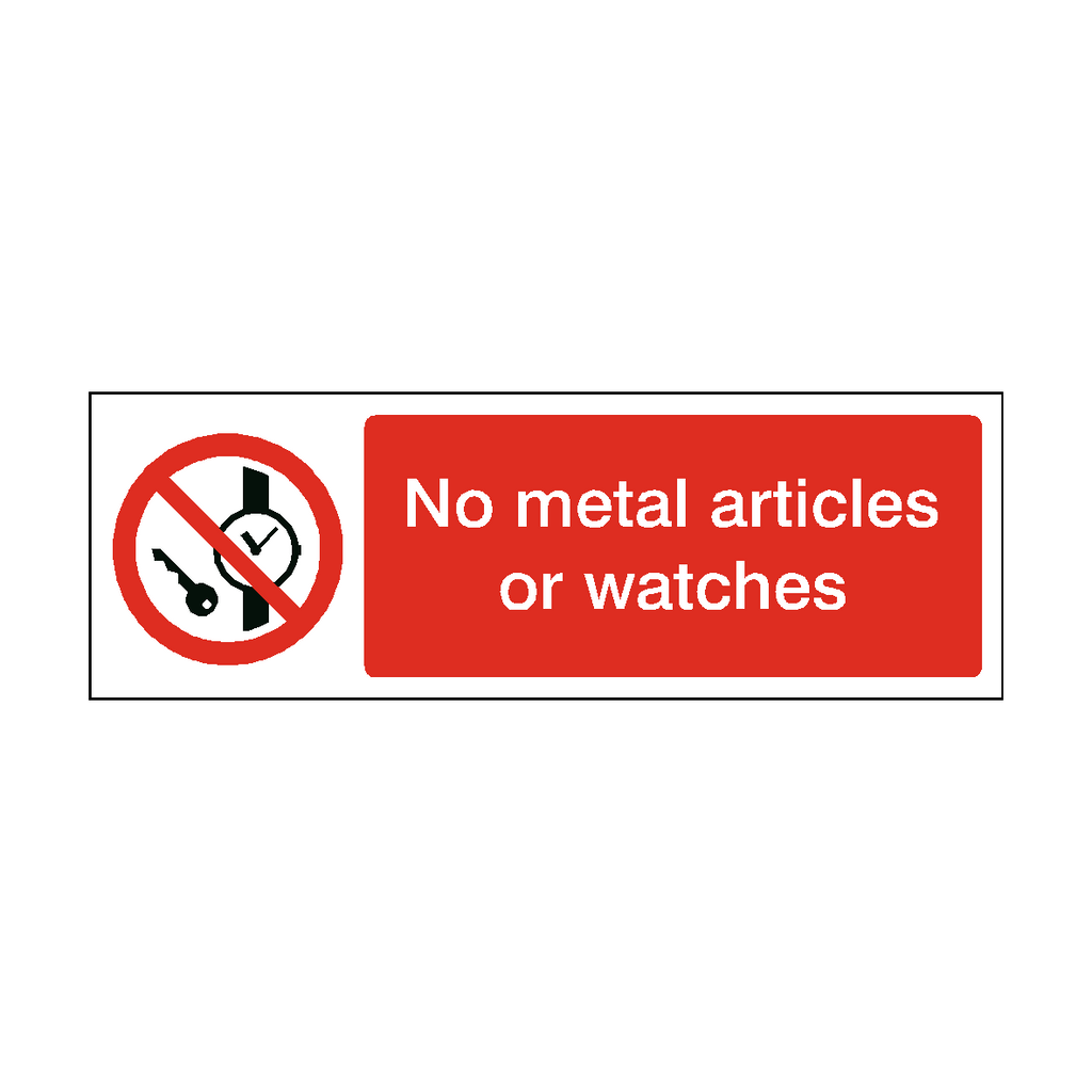 No Metal Articles Or Watches Safety Sign | Safety-Label.co.uk