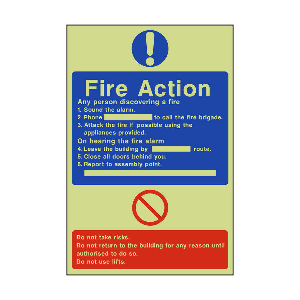 General Fire Action Photoluminescent Sign | Safety-Label.co.uk