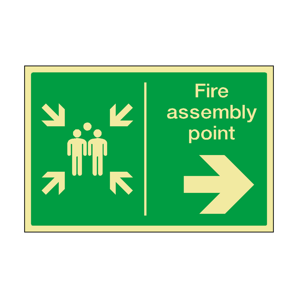 Fire Assembly Point Arrow Right Horizontal Photoluminescent Sticker