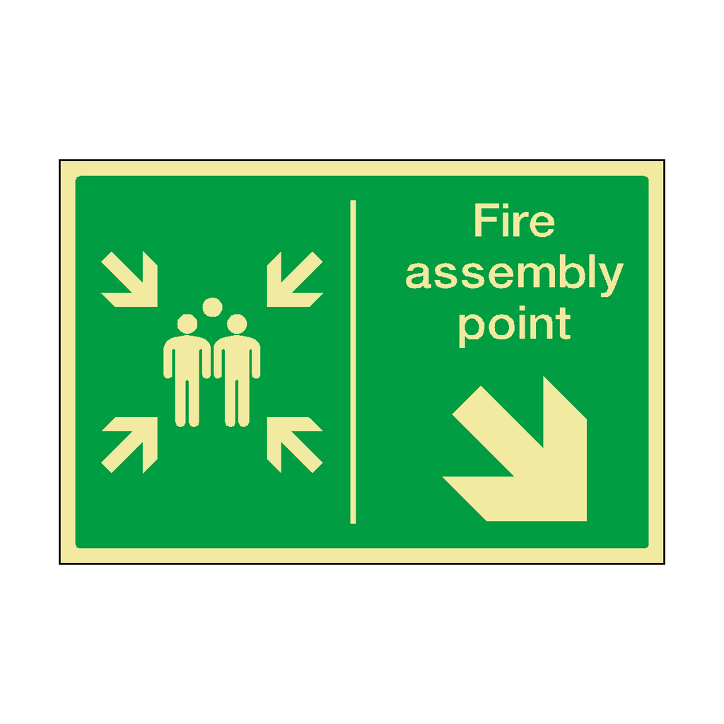 Fire Assembly Point Arrow Down Right Horizontal Photoluminescent Sticker