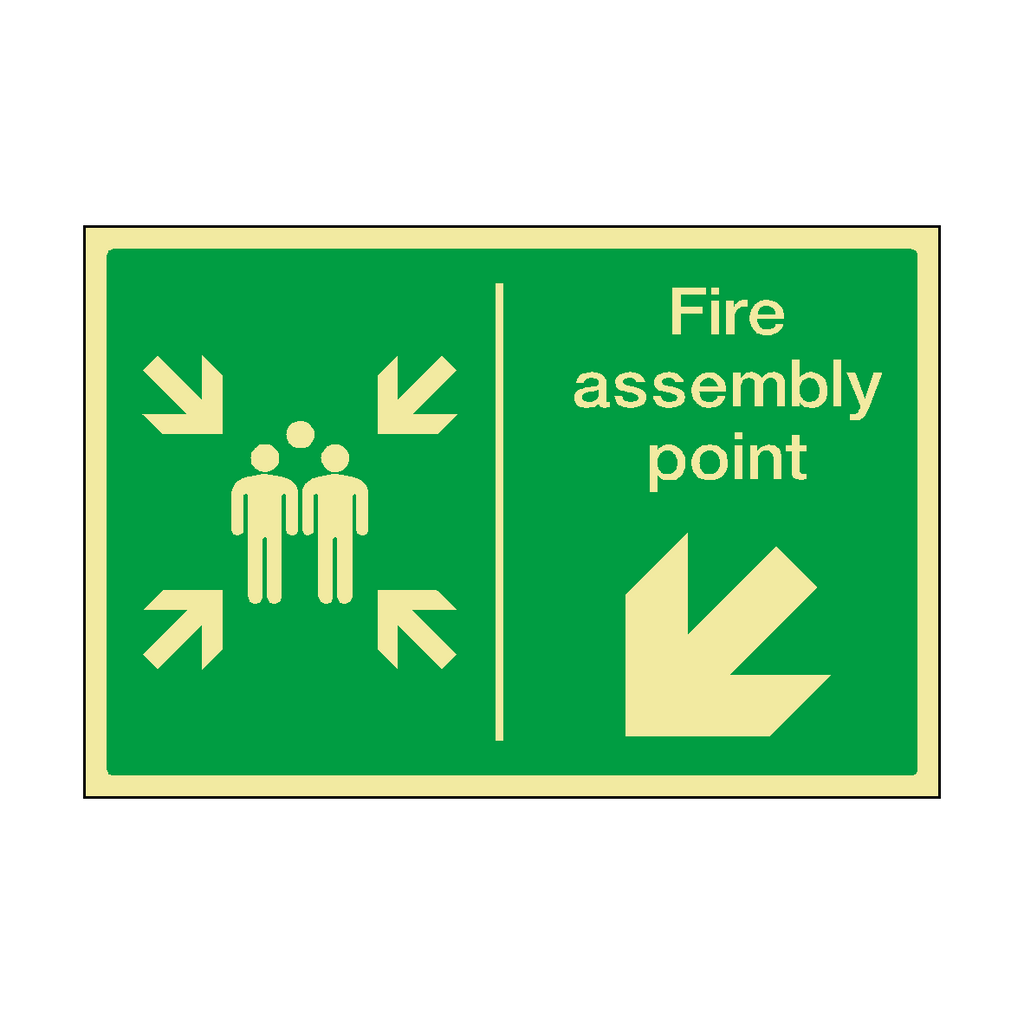 Fire Assembly Point Arrow Down Left Horizontal Photoluminescent Sticker