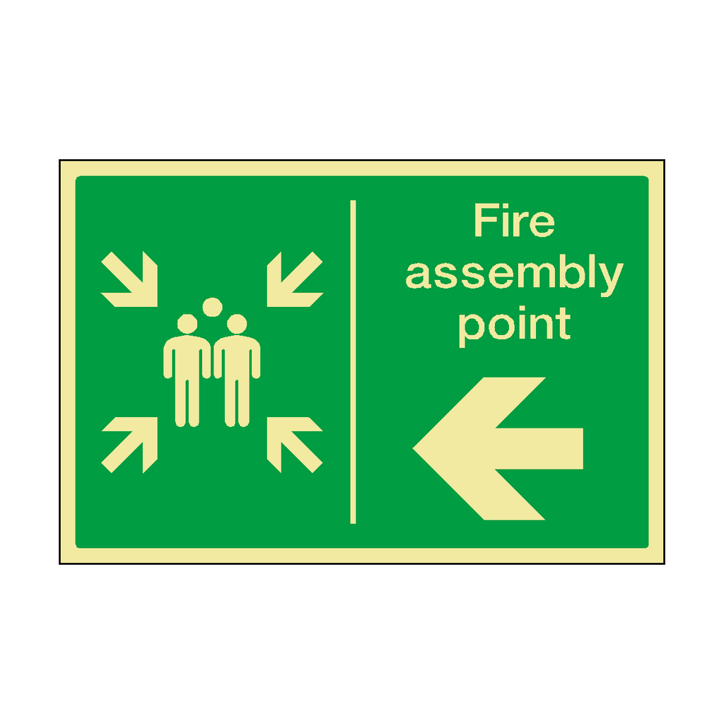 Fire Assembly Point Arrow Left Horizontal Photoluminescent Sticker