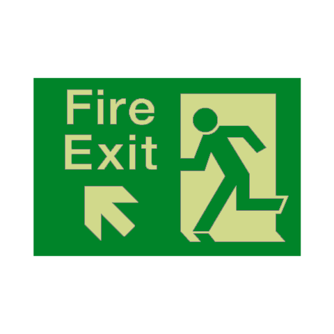 Fire Exit Up Left Arrow Photoluminescent Sticker | Safety-Label.co.uk