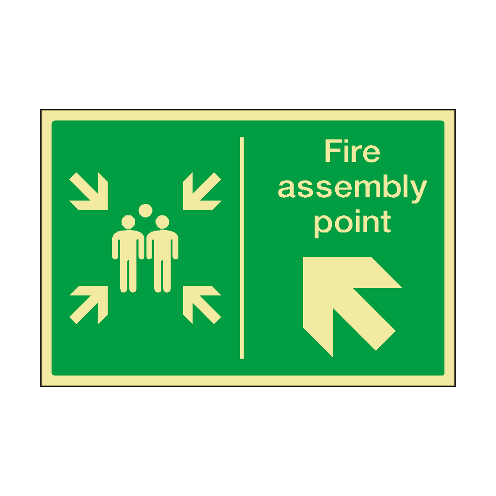Fire Assembly Point Arrow Up Left Horizontal Photoluminescent Sticker