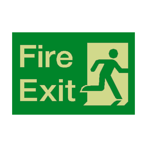 Fire Exit Running Man Right HSE Photoluminescent Sign | Safety-Label.co.uk